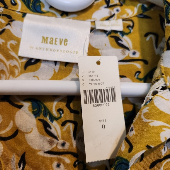 Anthropologie 0 Small Janie Bunny Rabbit Mustard Yellow Flounced Peasant Blouse. - Picture 6 of 7